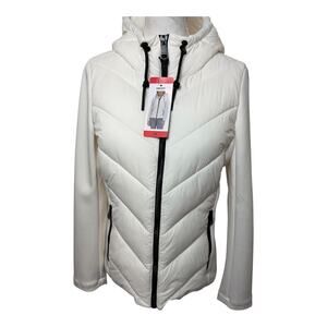 DKNY White Chevron Puffer Lightweight Jacket Size Medium NWT